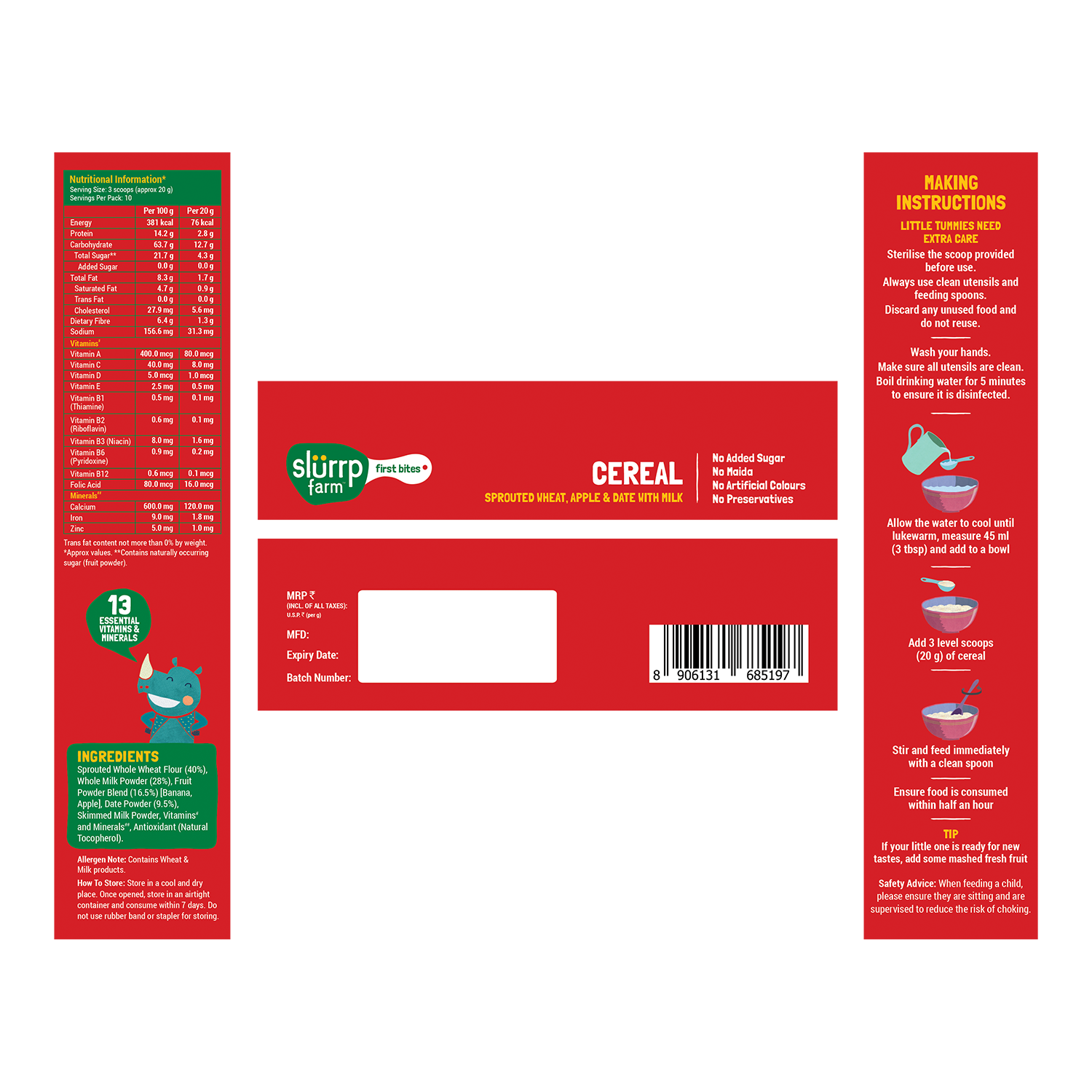 Slurrp Farm First Bites First Bites Sprouted Wheat, Apple and Date Cereal with Milk for Little Ones