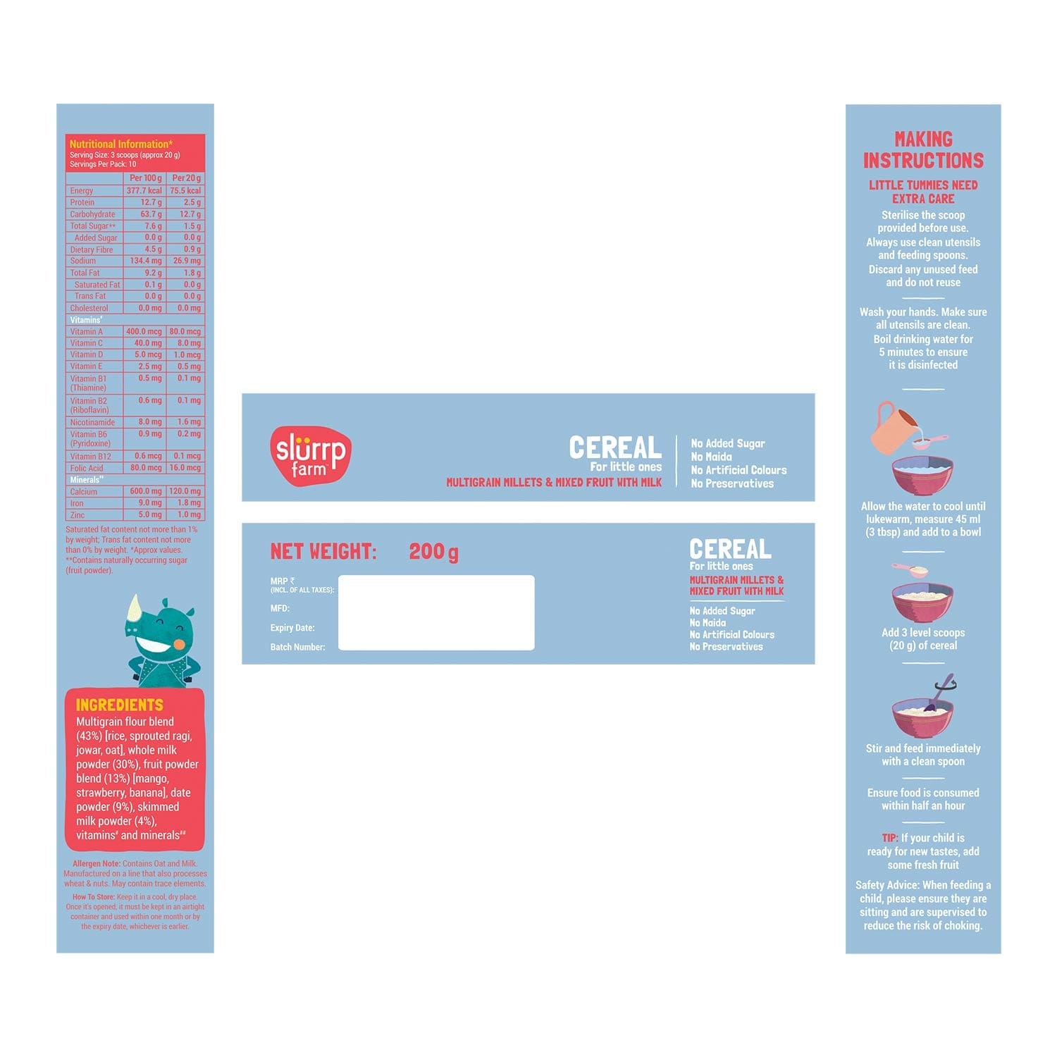 Slurrp Farm Cereal Multigrain Millets and Mixed Fruit Cereal with Milk