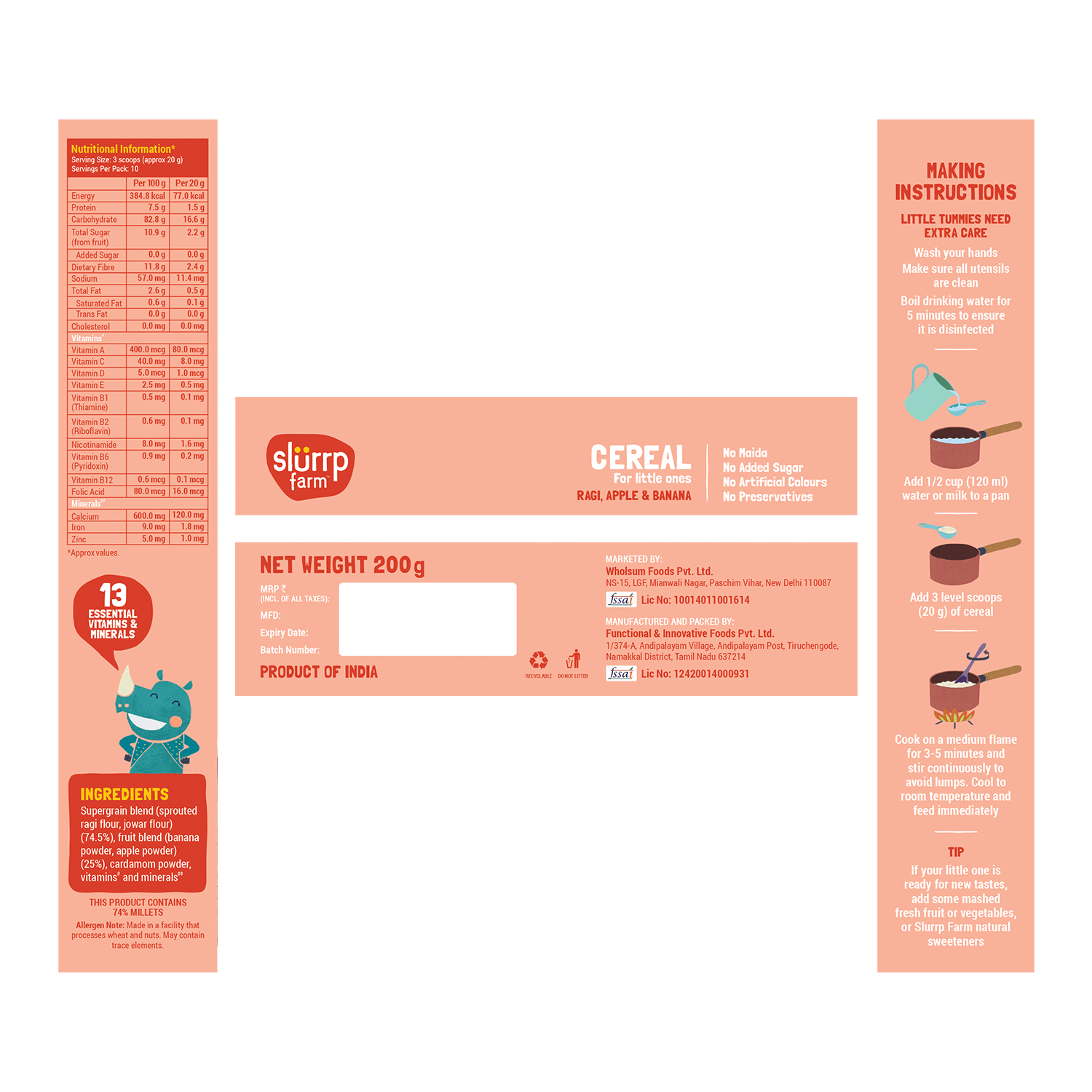 Slurrp Farm Cereal pack of 1 Ragi, Apple & Banana Cereal