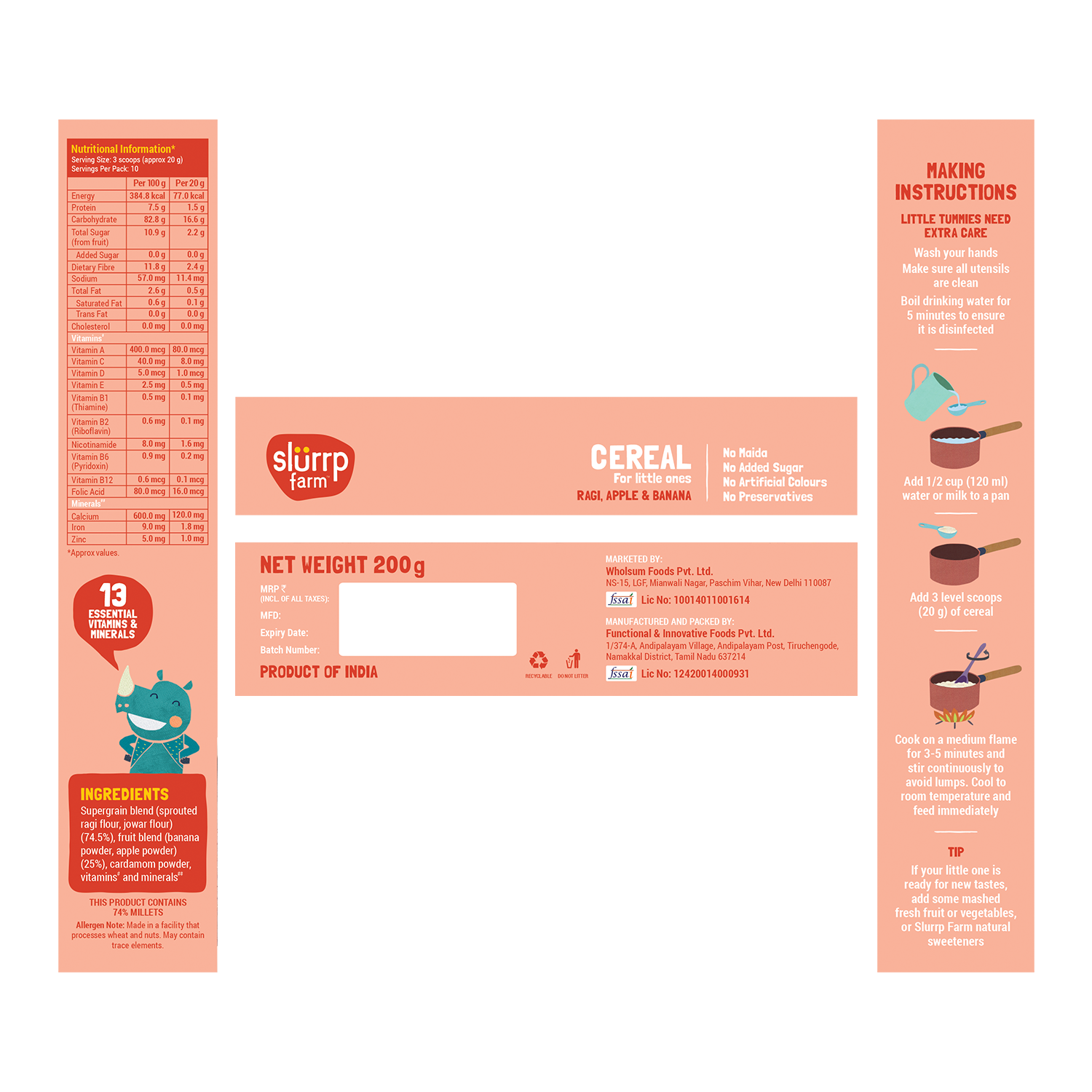 Slurrp Farm Cereal pack of 1 Ragi, Apple & Banana Cereal