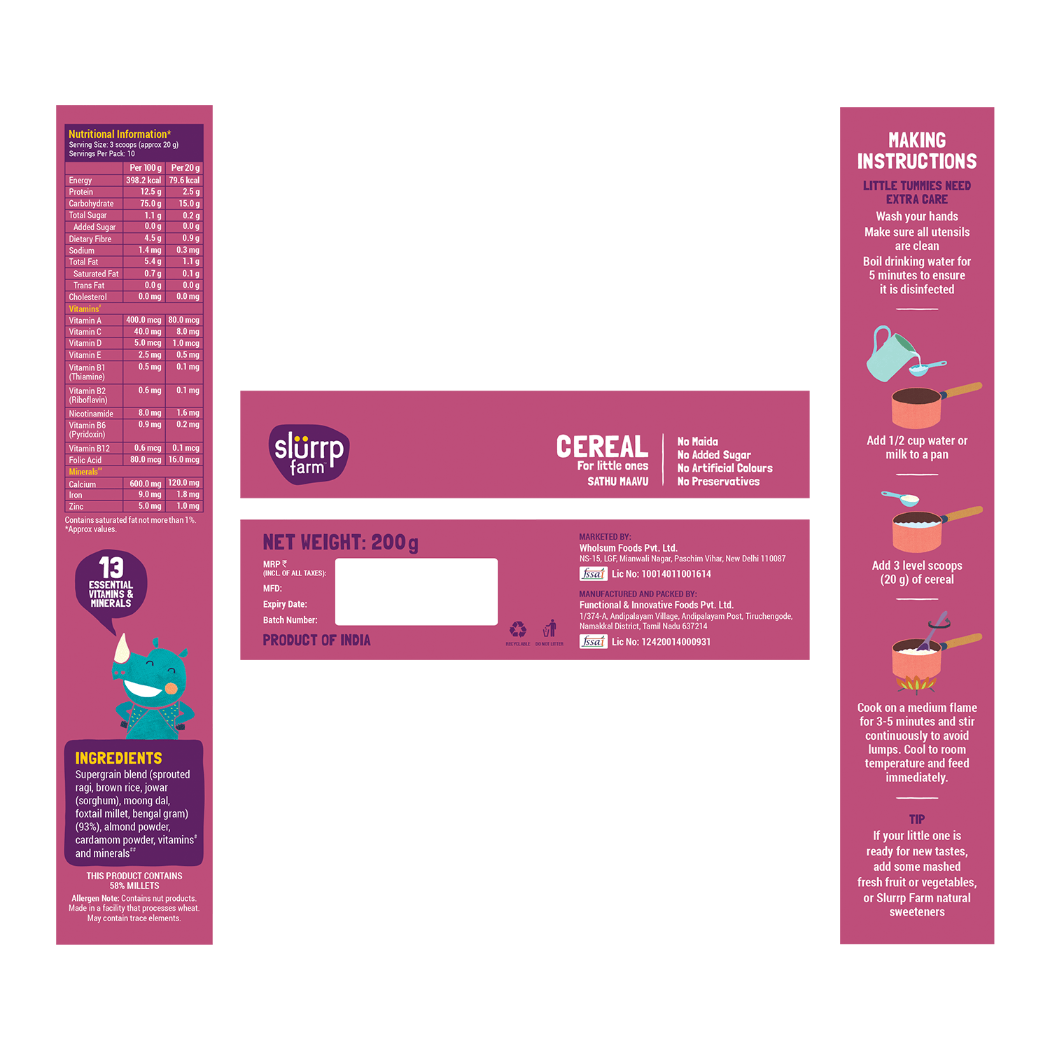 Slurrp Farm Cereal pack of 1 Sathu Maavu Porridge Mix