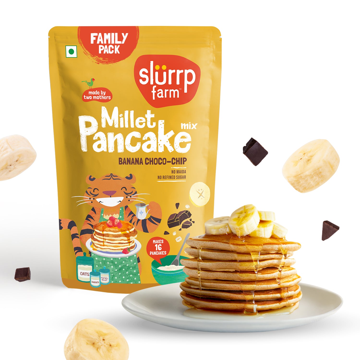 Slurrp Farm Pancake Banana Choco-Chip Millet Pancake Mix 300-gm Family Pack (Stock Up & Save)