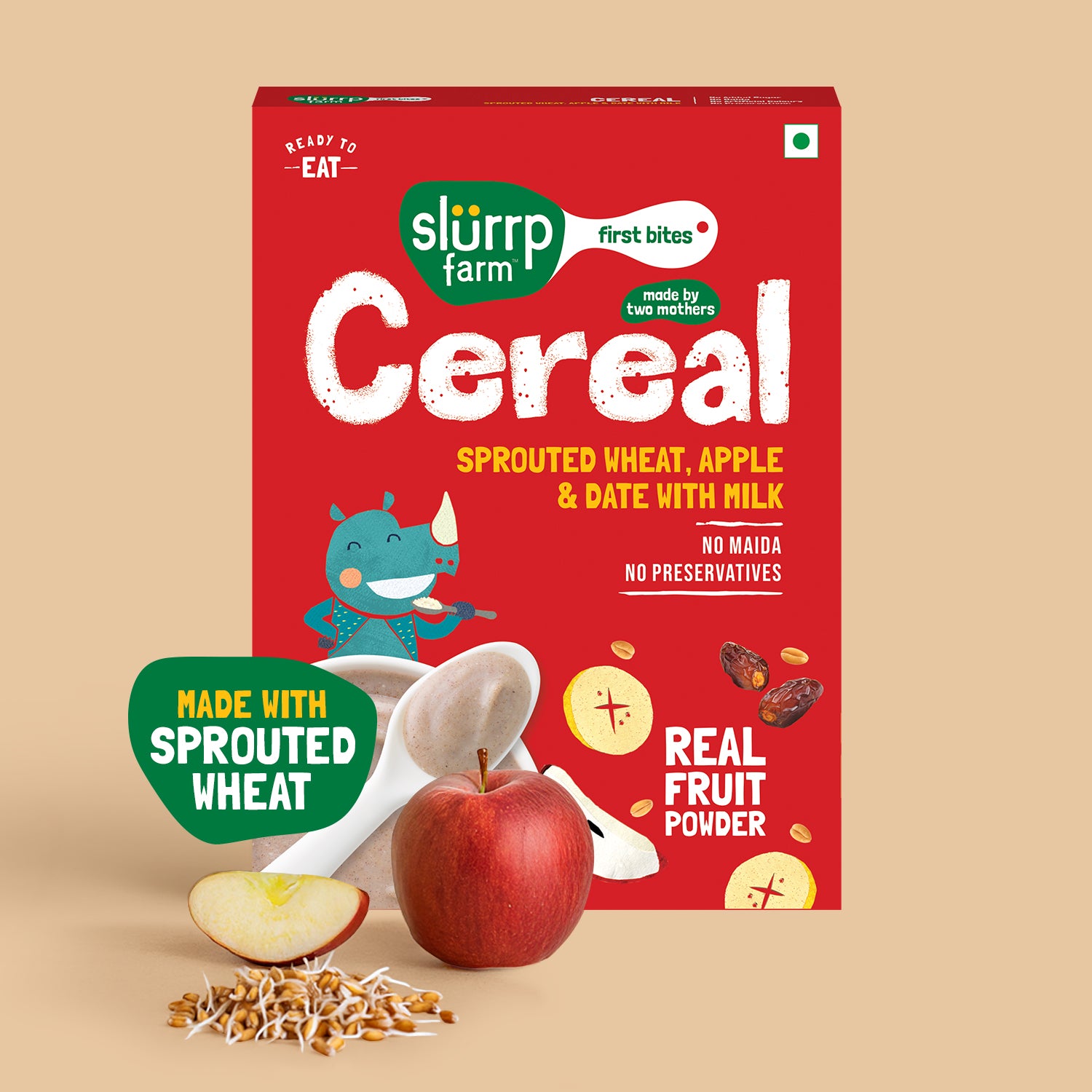 Slurrp Farm First Bites First Bites Sprouted Wheat, Apple and Date Cereal with Milk for Little Ones