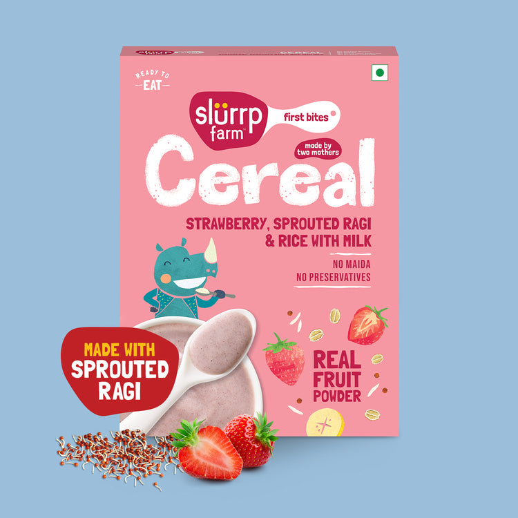 Slurrp Farm First Bites First Bites Strawberry, Sprouted Ragi & Rice Cereal with Milk for Little Ones
