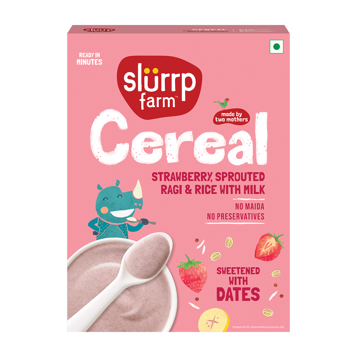 Slurrp Farm Cereal Strawberry, Ragi & Rice Cereal with Milk