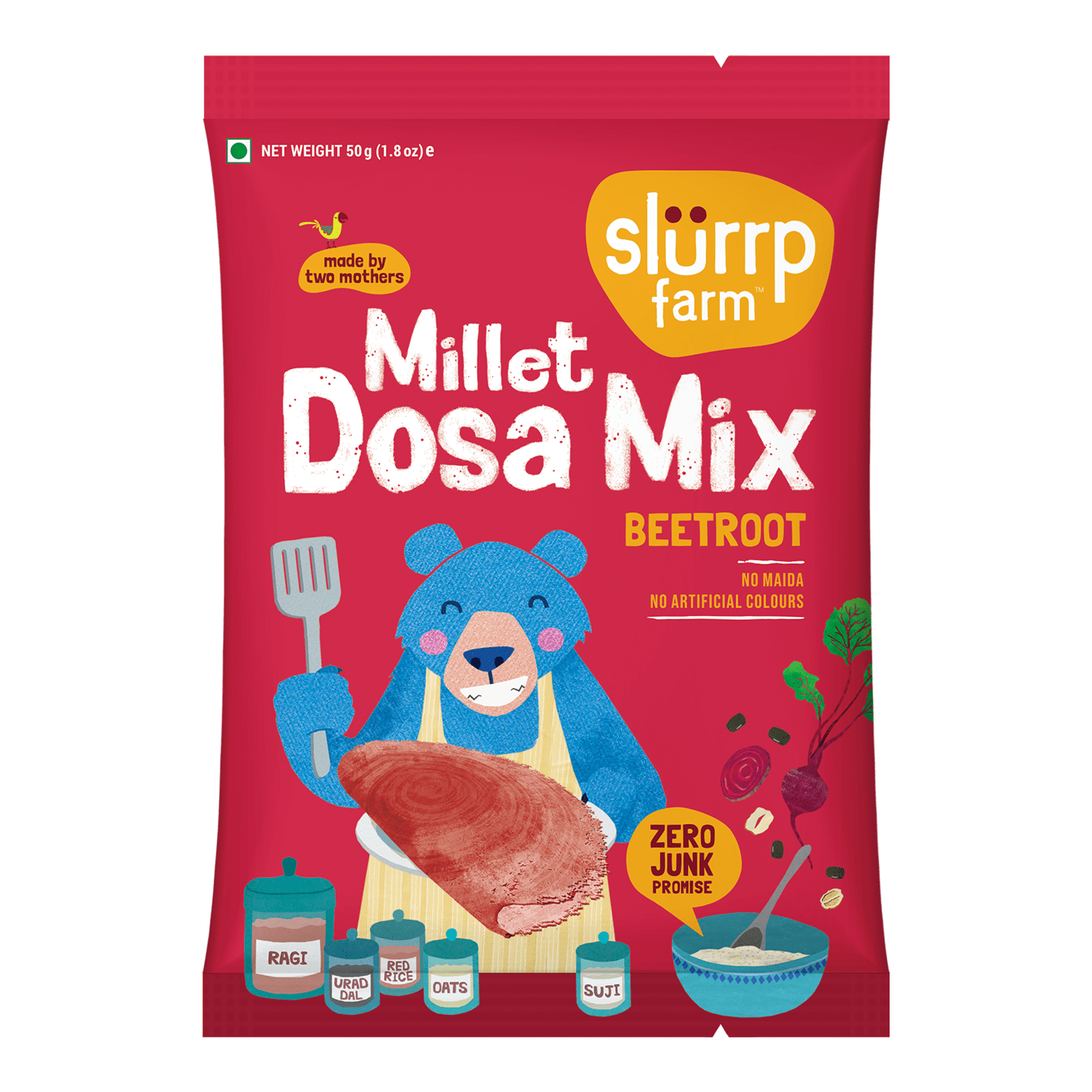 Slurrp Farm Beetroot Dosa TRIAL PACK - Multigrain Millet Dosa Mix Beetroot, 50g