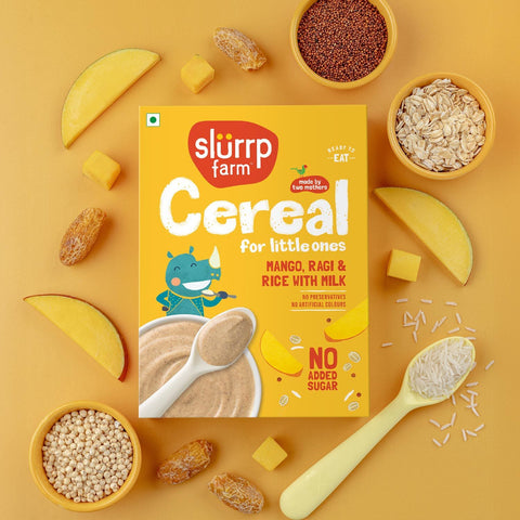 Mango, Ragi and Rice Cereal with Milk