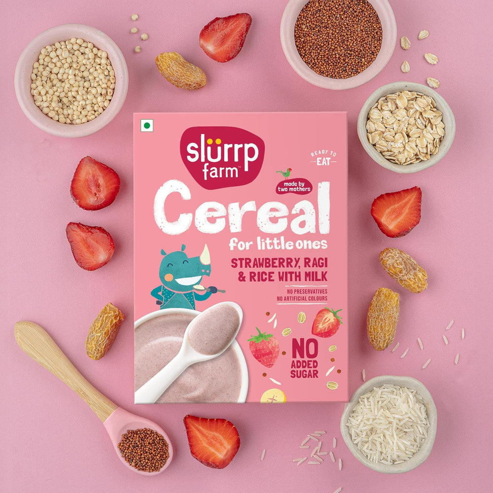 Strawberry, Ragi & Rice Cereal with Milk