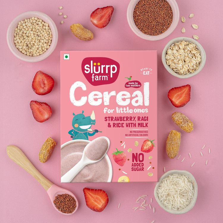Slurrp Farm Cereal pack of 1 Strawberry, Ragi & Rice Cereal with Milk