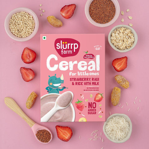 Strawberry, Ragi & Rice Cereal with Milk