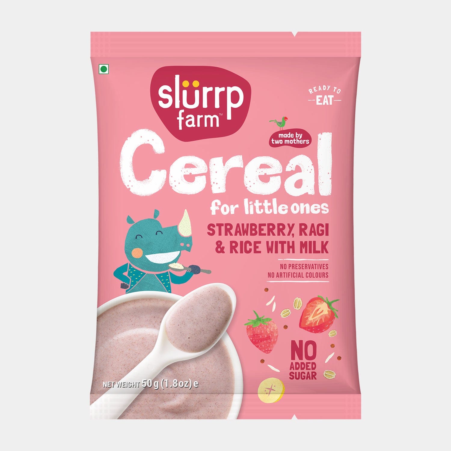 Slurrp Farm Baby Cereal TRIAL PACK - Ragi & Rice Cereal: Strawberry (No Added Sugar), 50g