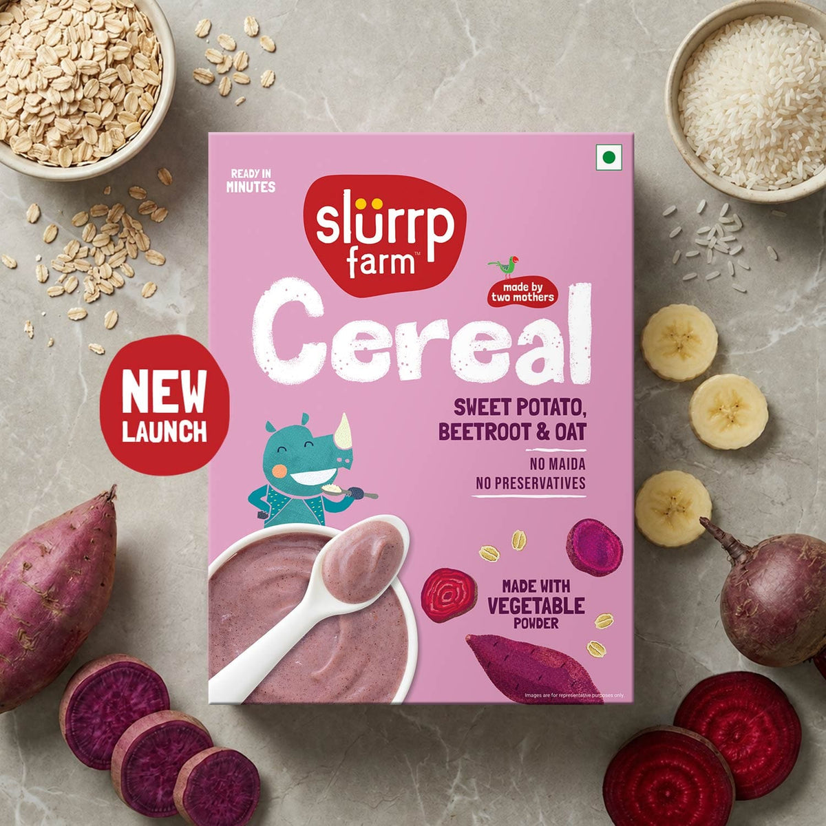 Slurrp Farm Sweet Potato, Beetroot & Oat Cereal with Milk
