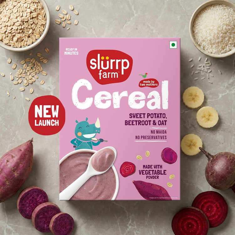 Slurrp Farm Sweet Potato, Beetroot & Oat Cereal with Milk