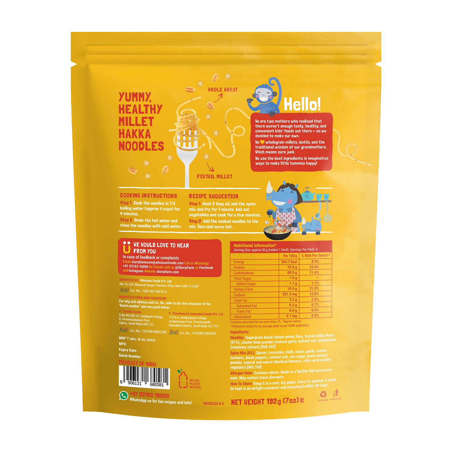 Slurrp Farm Millet Noodles - Pack of 3 Flavours