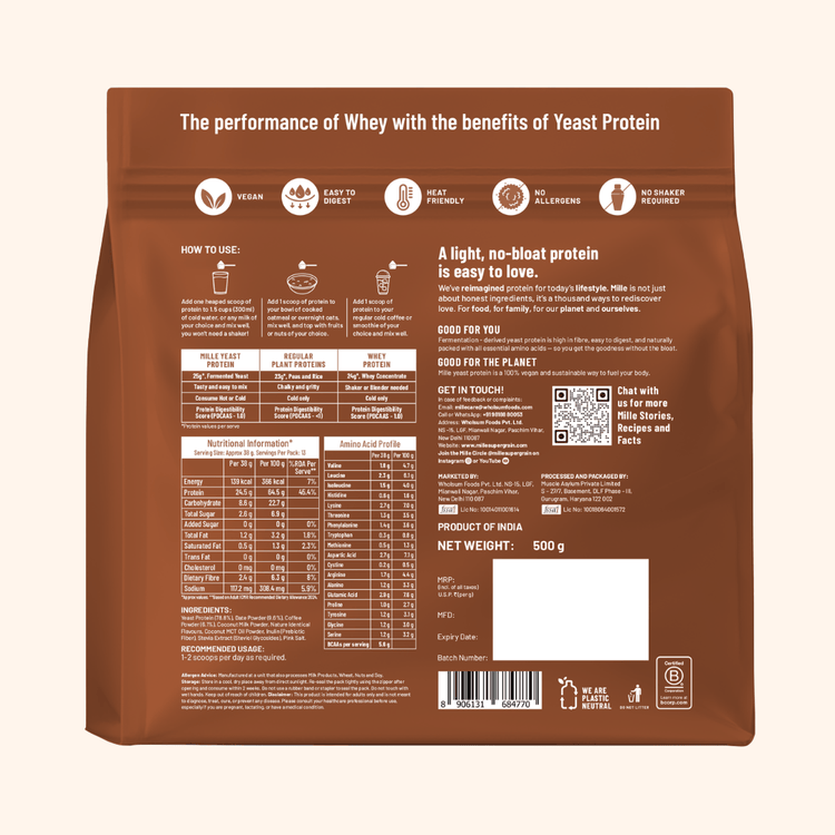 Slurrp Farm MSD Protein Mille Protein | 25g/Scoop | Coffee Hazelnut | Fermented Yeast Protein | No Bloat I Vegan  | 500g