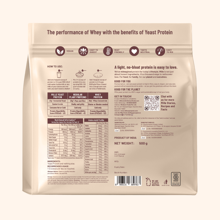 Slurrp Farm MSD Protein Pack of 1 Mille Protein | 31g/Scoop | Unflavoured | Fermented Yeast Protein | No Bloat I Vegan  | 500g