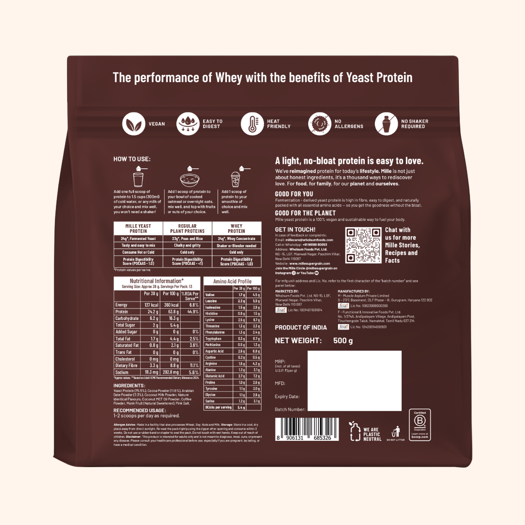 Slurrp Farm MSD Protein Mille Protein | 24g/Scoop | Dark Chocolate | Fermented Yeast Protein | No Bloat I Vegan