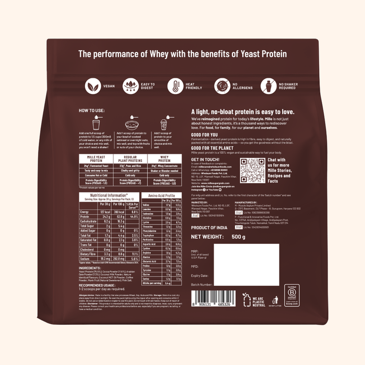 Slurrp Farm MSD Protein Mille Protein | 24g/Scoop | Dark Chocolate | Fermented Yeast Protein | No Bloat I Vegan