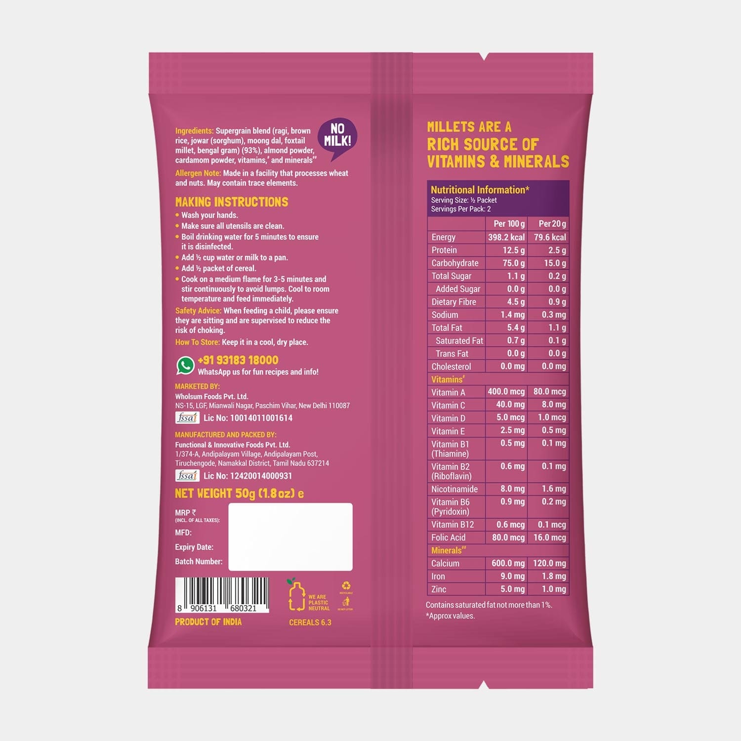 Slurrp Farm Sathu Maavu TRIAL PACK - Sathu Maavu | 100% Natural Porridge Mix, 50g