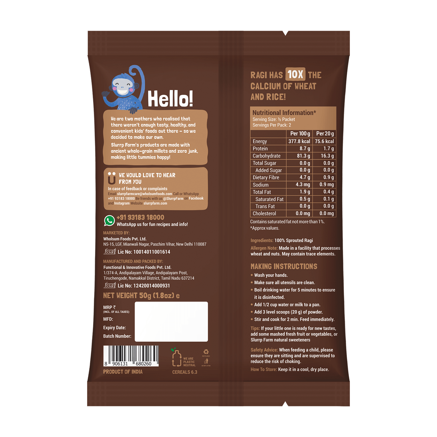 Slurrp Farm Trial Pack - Sprouted Ragi Powder