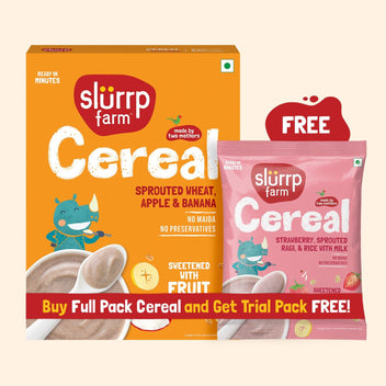 Slurrp Farm Cereal Instant Wheat, Apple & Banana Cereal | Free Strawberry Cereal Trial Pack | 300g + Free 50g