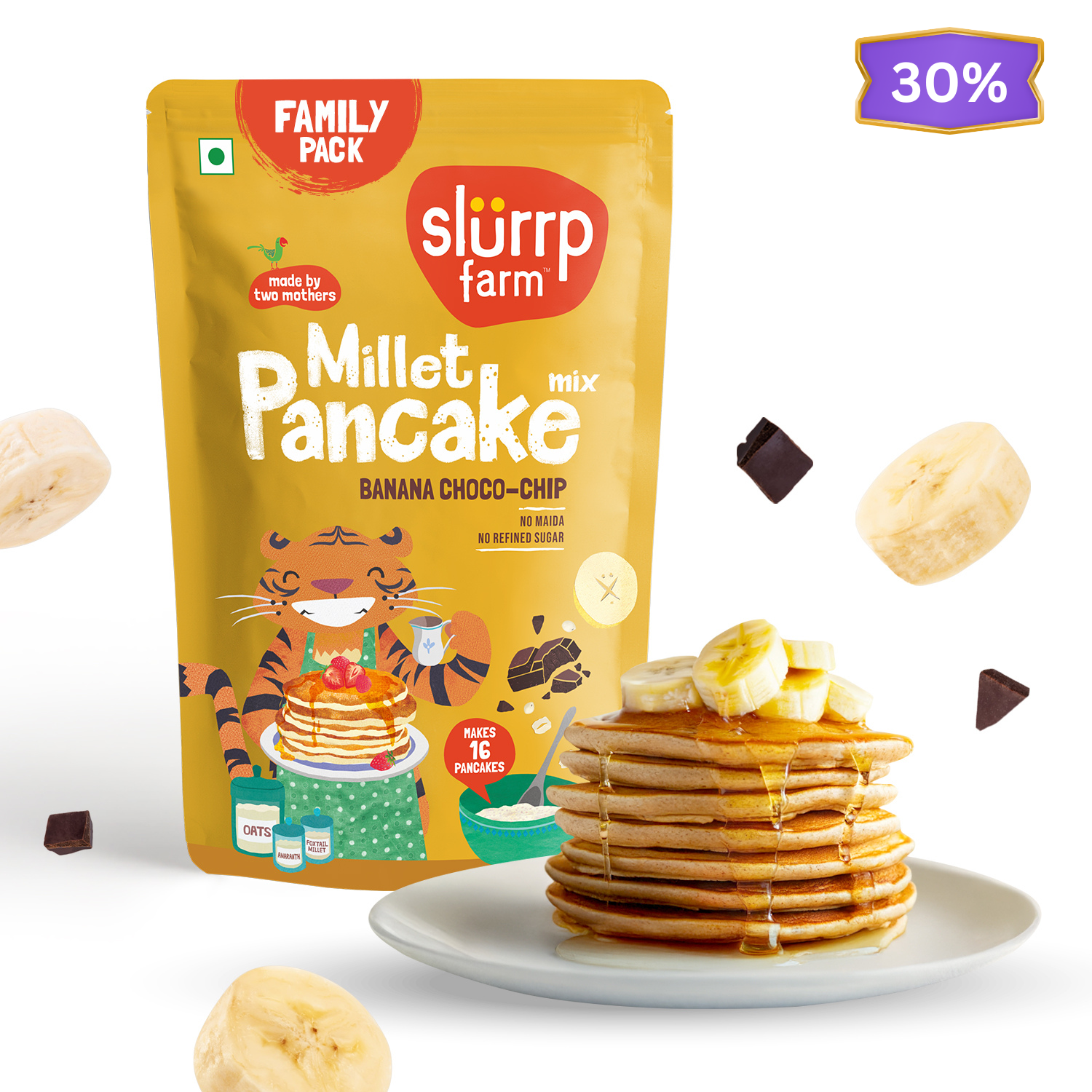 Slurrp Farm Pancake Banana Choco-Chip Millet Pancake Mix 300-gm Family Pack (Stock Up & Save)