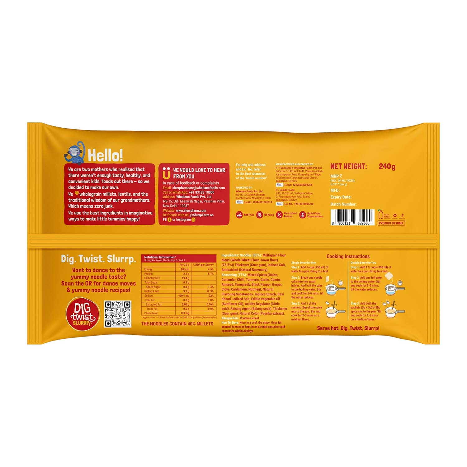 Slurrp Farm Instant Noodle Instant Noodles - Serves 8 (Pack of 4)