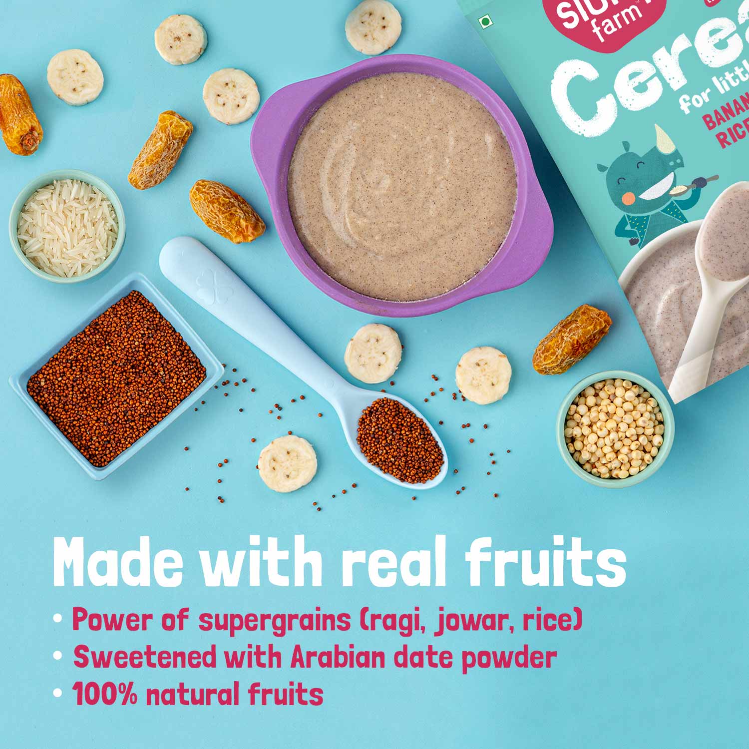 Slurrp Farm Baby Cereal TRIAL PACK - Ragi & Rice Cereal: Banana (No Added Sugar), 50g Pack