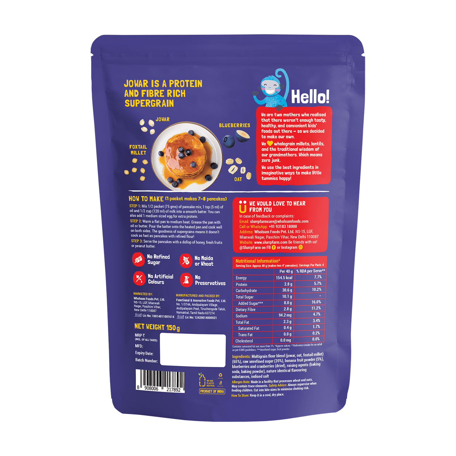 Slurrp Farm Pancake Blueberry Millet Pancake Mix