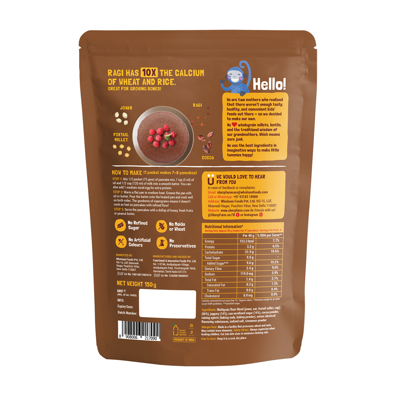 Slurrp Farm Pancake Chocolate Millet Pancake Mix | No Maida
