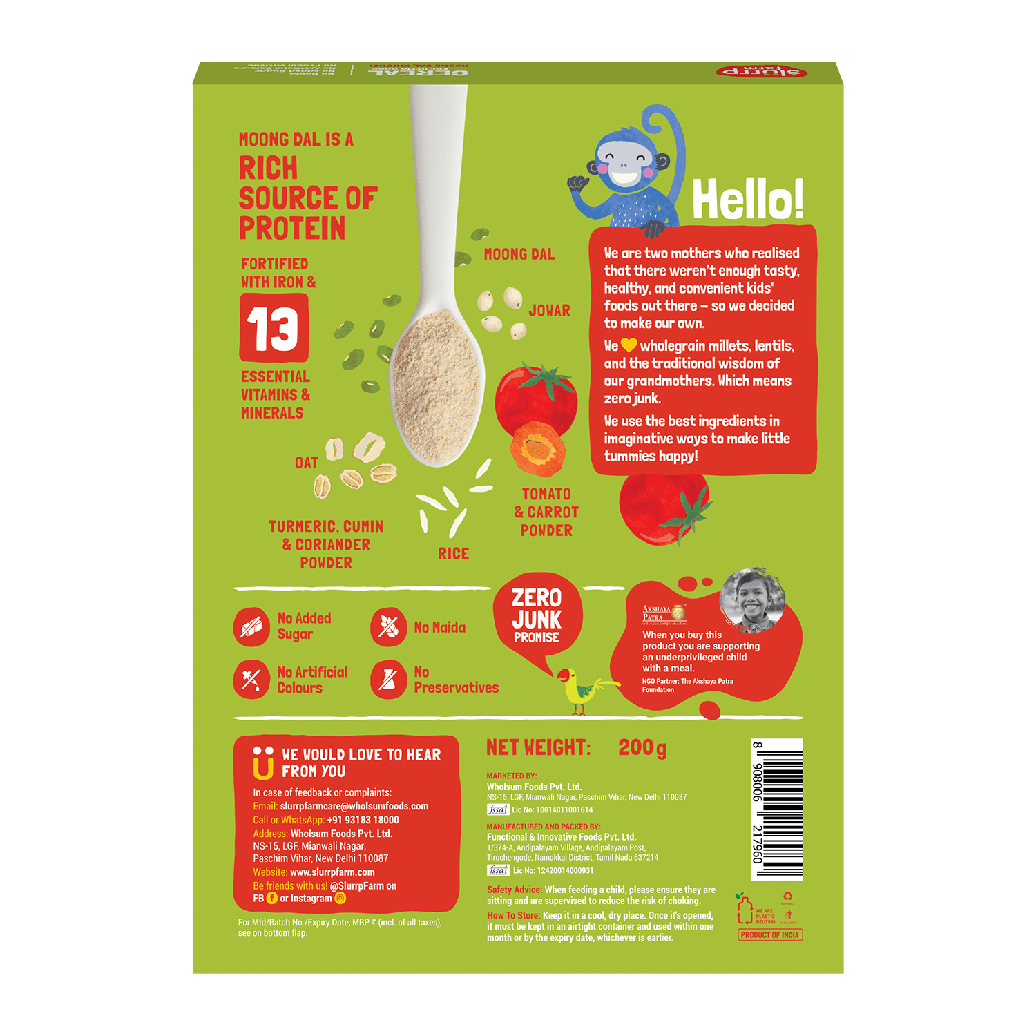 Slurrp Farm Cereal pack of 1 Moong Dal Khichdi Porridge Mix