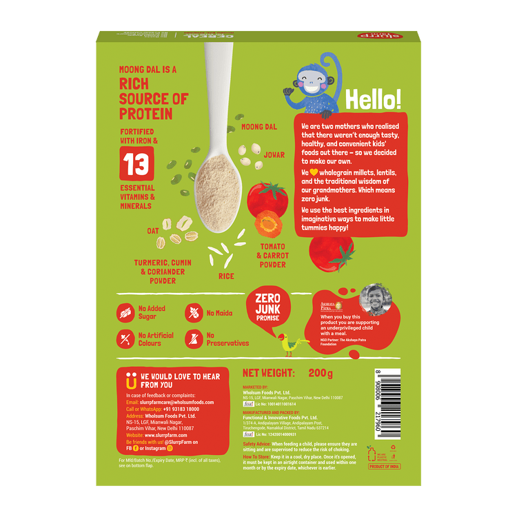 Slurrp Farm Cereal pack of 1 Moong Dal Khichdi Porridge Mix