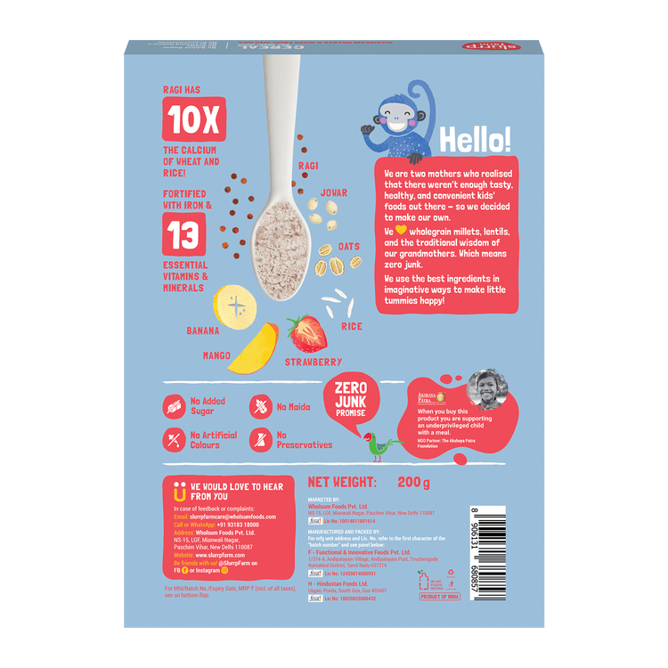Slurrp Farm Cereal Multigrain Millets and Mixed Fruit Cereal with Milk