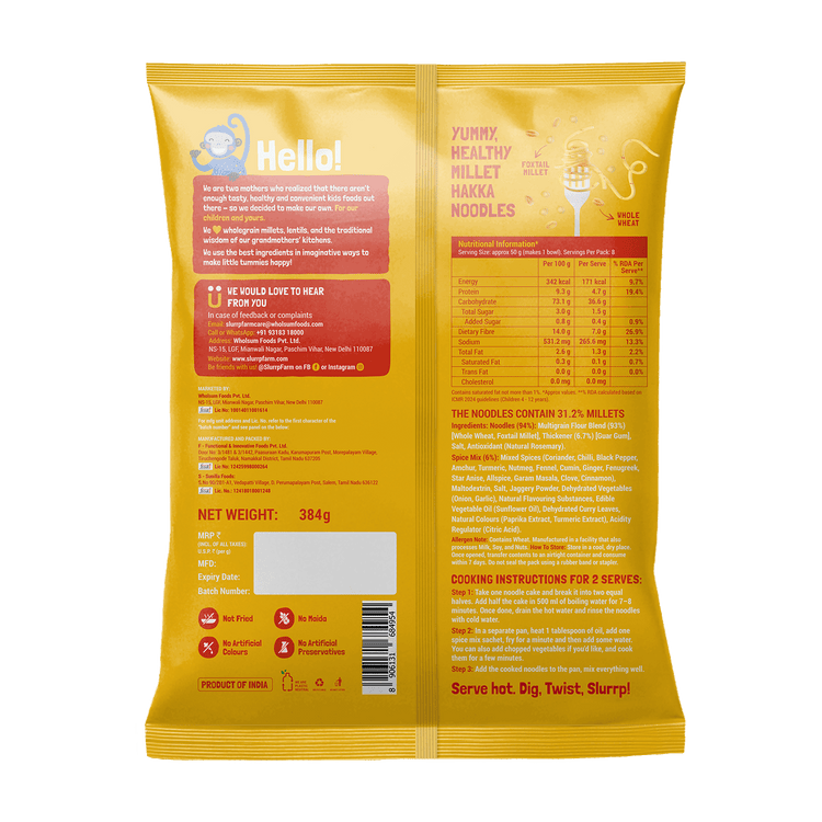 Slurrp Farm Hakka Noodle Millet Noodles - Classic Masala Family Pack (Serves 8)