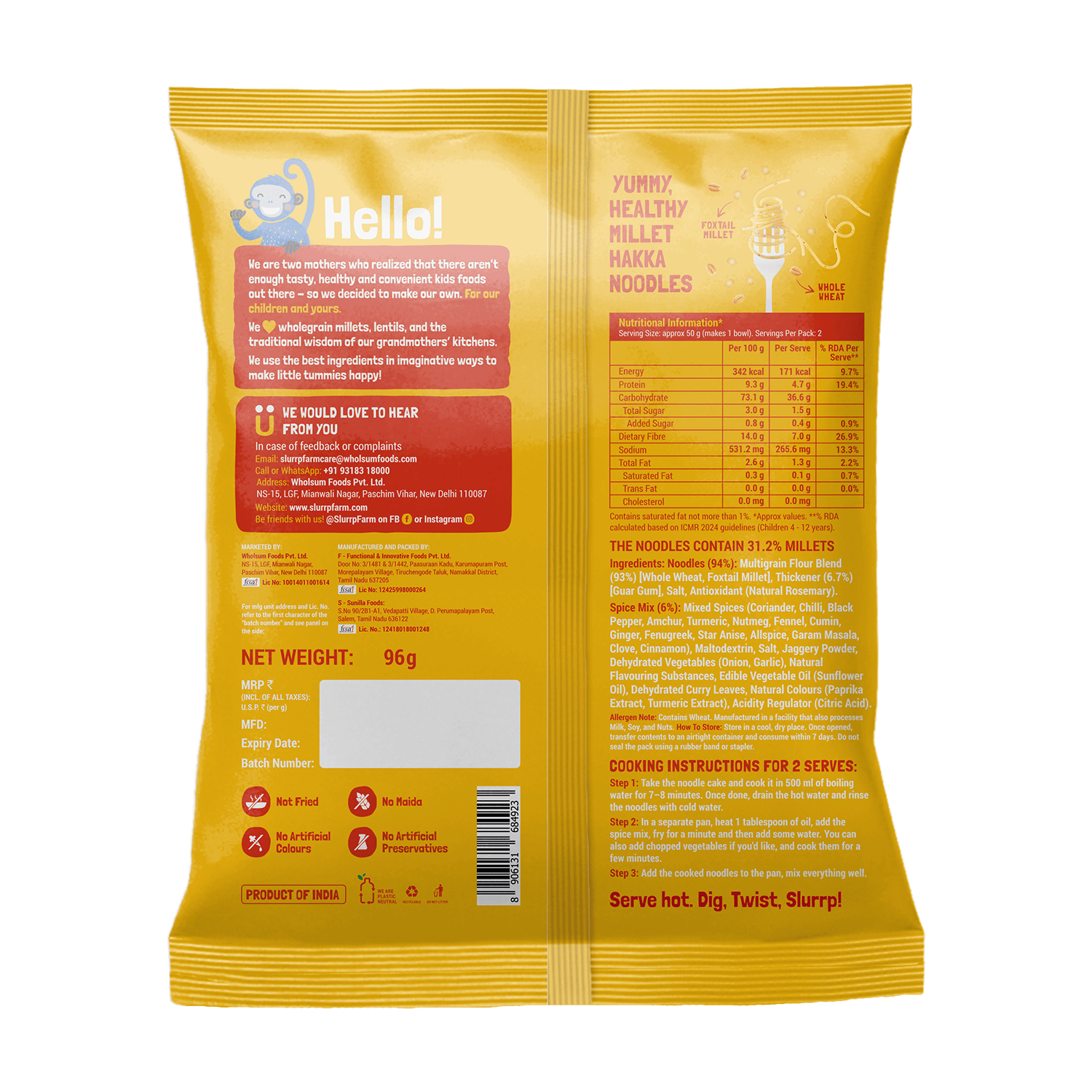 Slurrp Farm Instant Noodle Classic Masala – Serves 2 (96 gms)