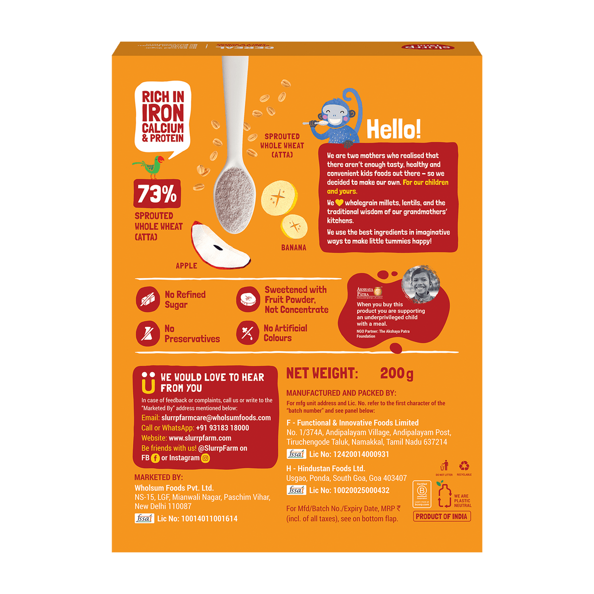 Slurrp Farm Cereal Instant Healthy Cereal | Wheat, Apple & Banana Cereal