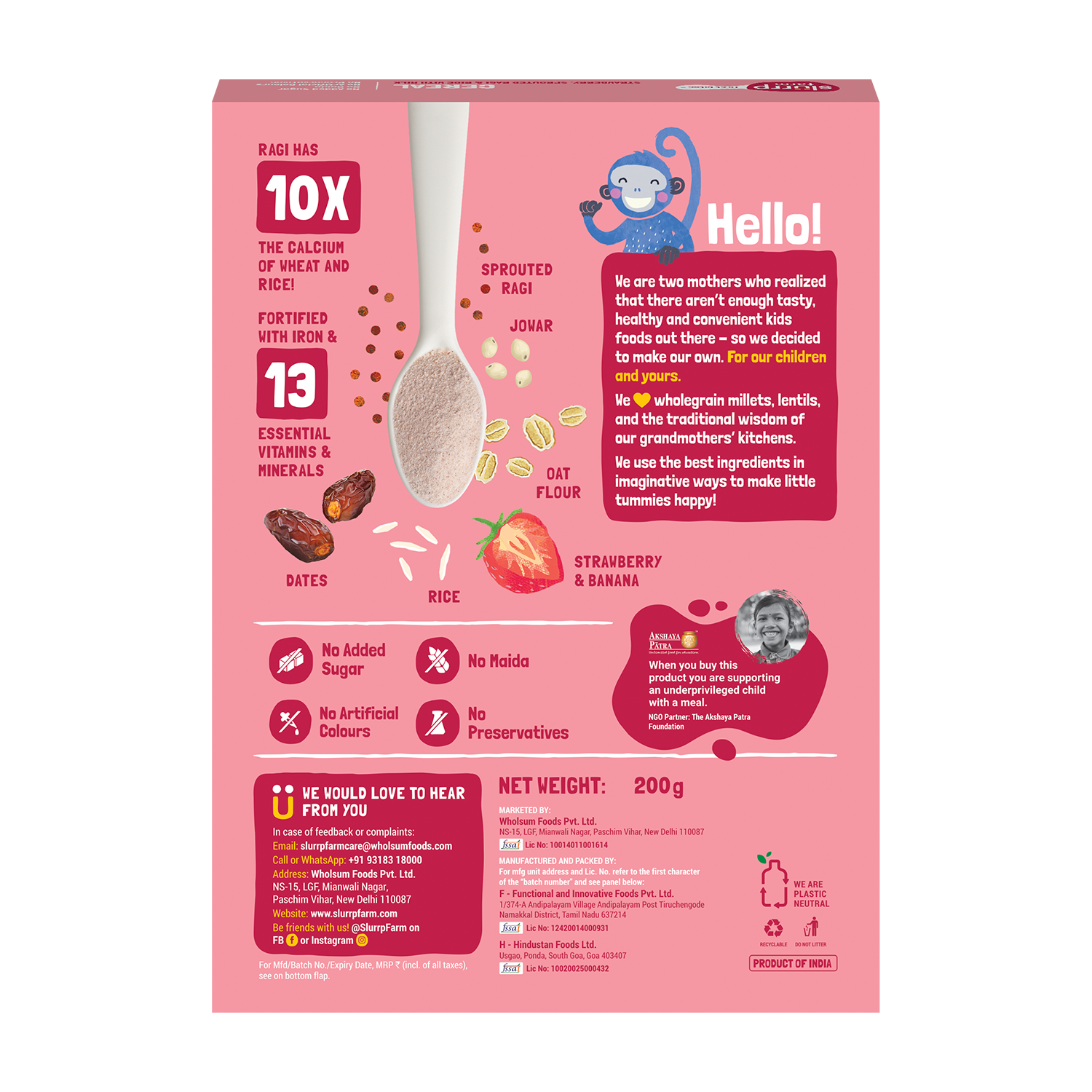 Slurrp Farm First Bites First Bites Strawberry, Sprouted Ragi & Rice Cereal with Milk for Little Ones