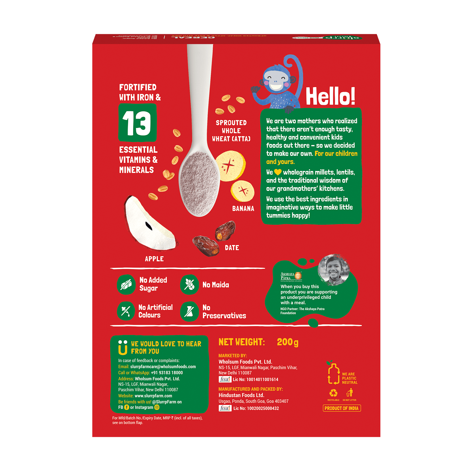 Slurrp Farm Slurrp Farm First Bites Cereal - Sprouted Wheat, Apple & Date With Milk, 200 g