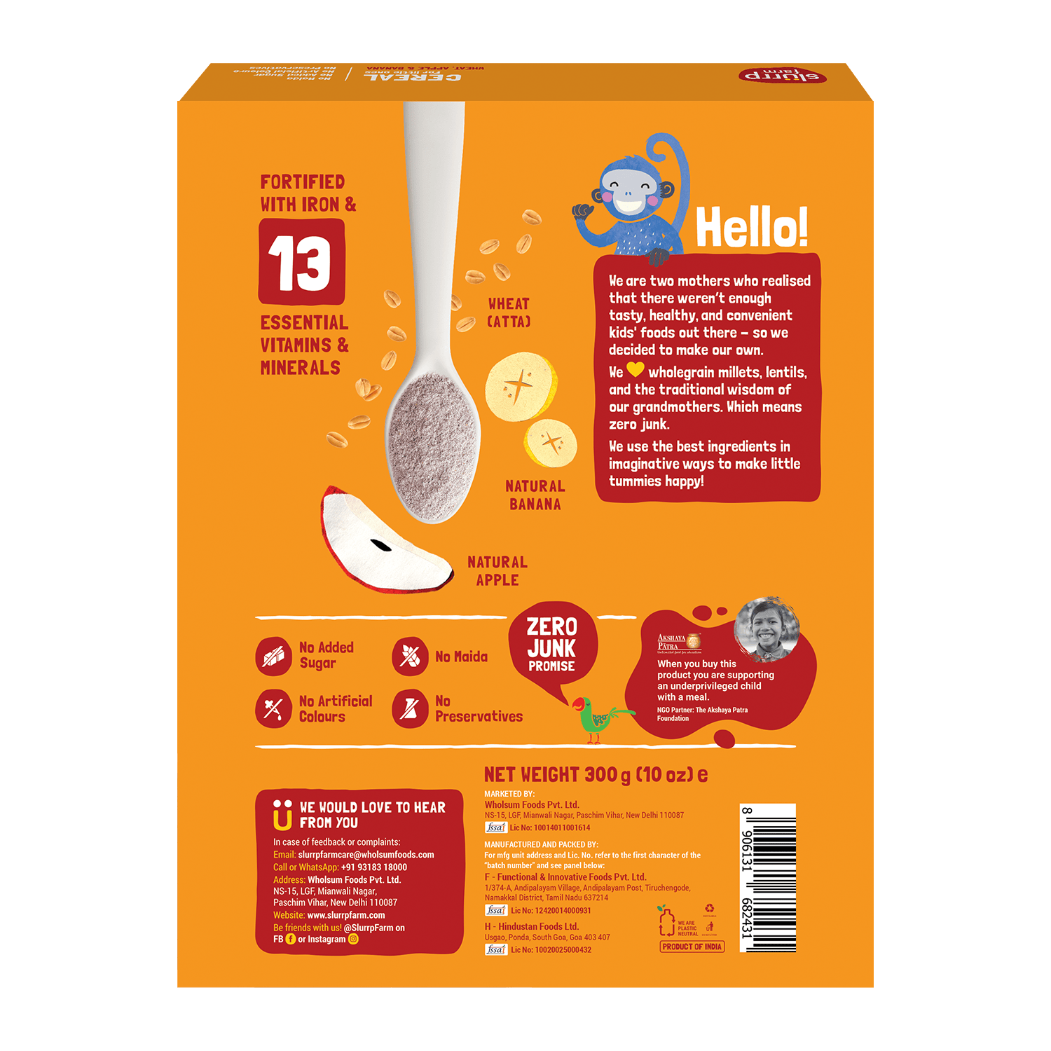 Slurrp Farm Cereal Instant Healthy Cereal | Wheat, Apple & Banana Cereal