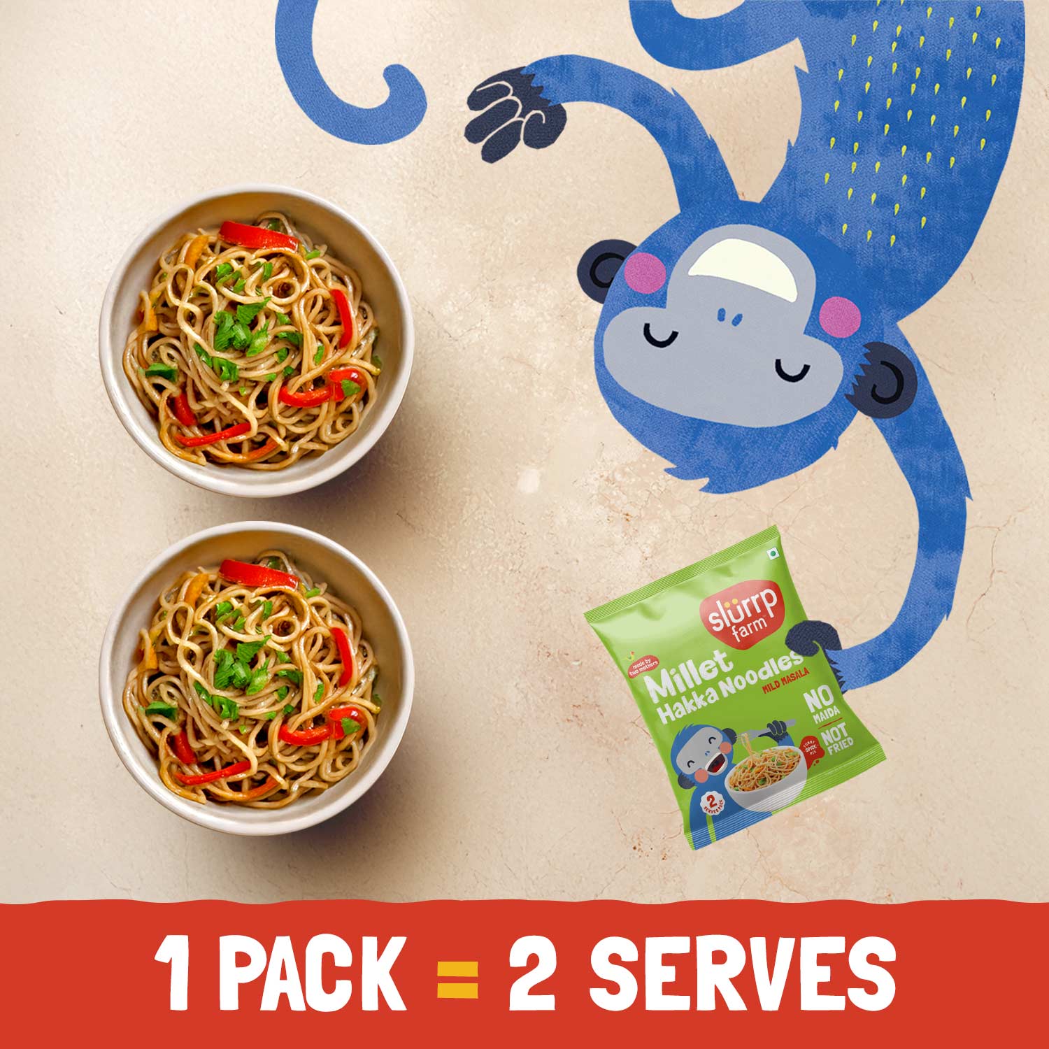 Slurrp Farm Instant Noodle Millet Noodles - Mild Masala (Serves 2)