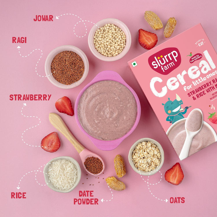 Slurrp Farm Cereal pack of 1 Strawberry, Ragi & Rice Cereal with Milk