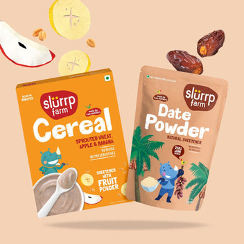 Slurrp Farm Cereal + Sweeteners Wheat, Apple & Banana Cereal and Date Powder Combo