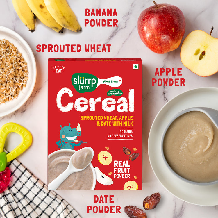 Slurrp Farm First Bites First Bites Sprouted Wheat, Apple and Date Cereal with Milk for Little Ones