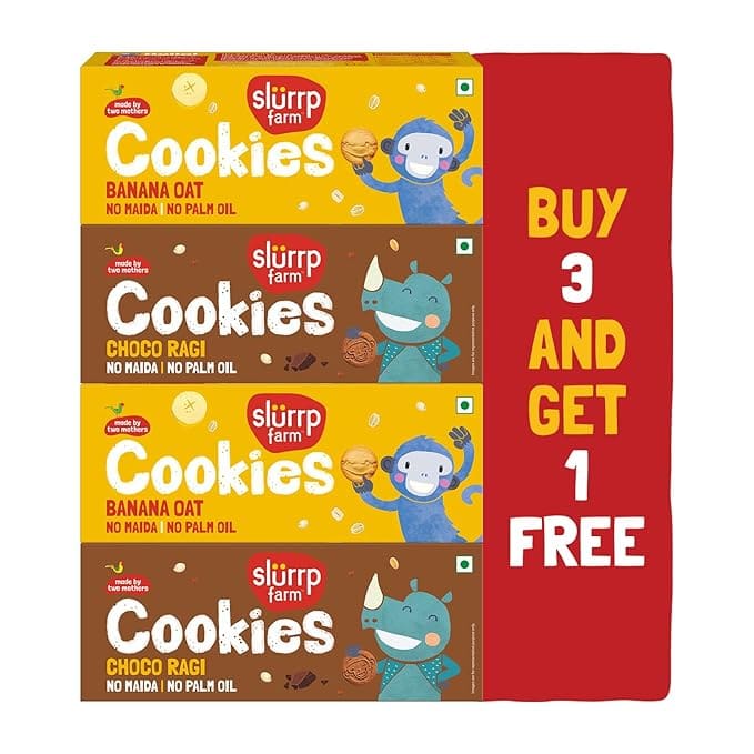 Slurrp Farm Cookies Choco Ragi and Banana Oat Cookies Combo Pack of 4