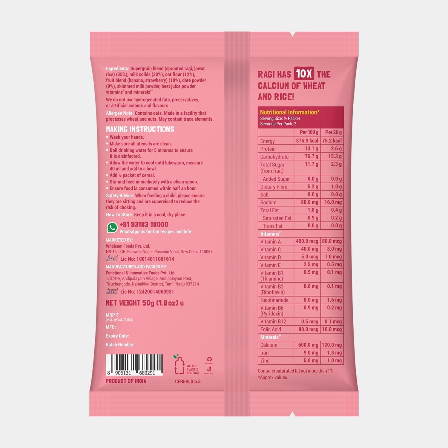 Slurrp Farm Cereal Instant Wheat, Apple & Banana Cereal | Free Strawberry Cereal Trial Pack | 300g + Free 50g