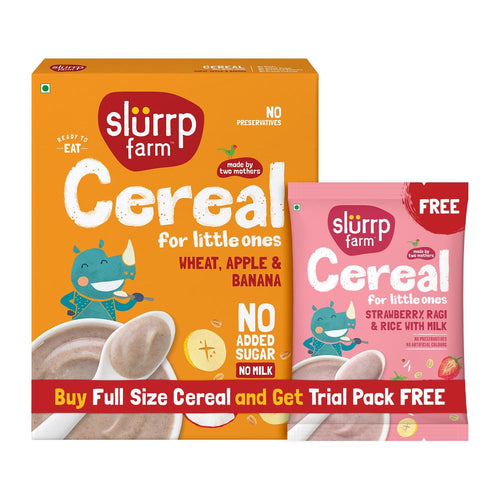 Slurrp Farm Cereal Instant Wheat, Apple & Banana Cereal | Free Strawberry Cereal Trial Pack | 300g + Free 50g