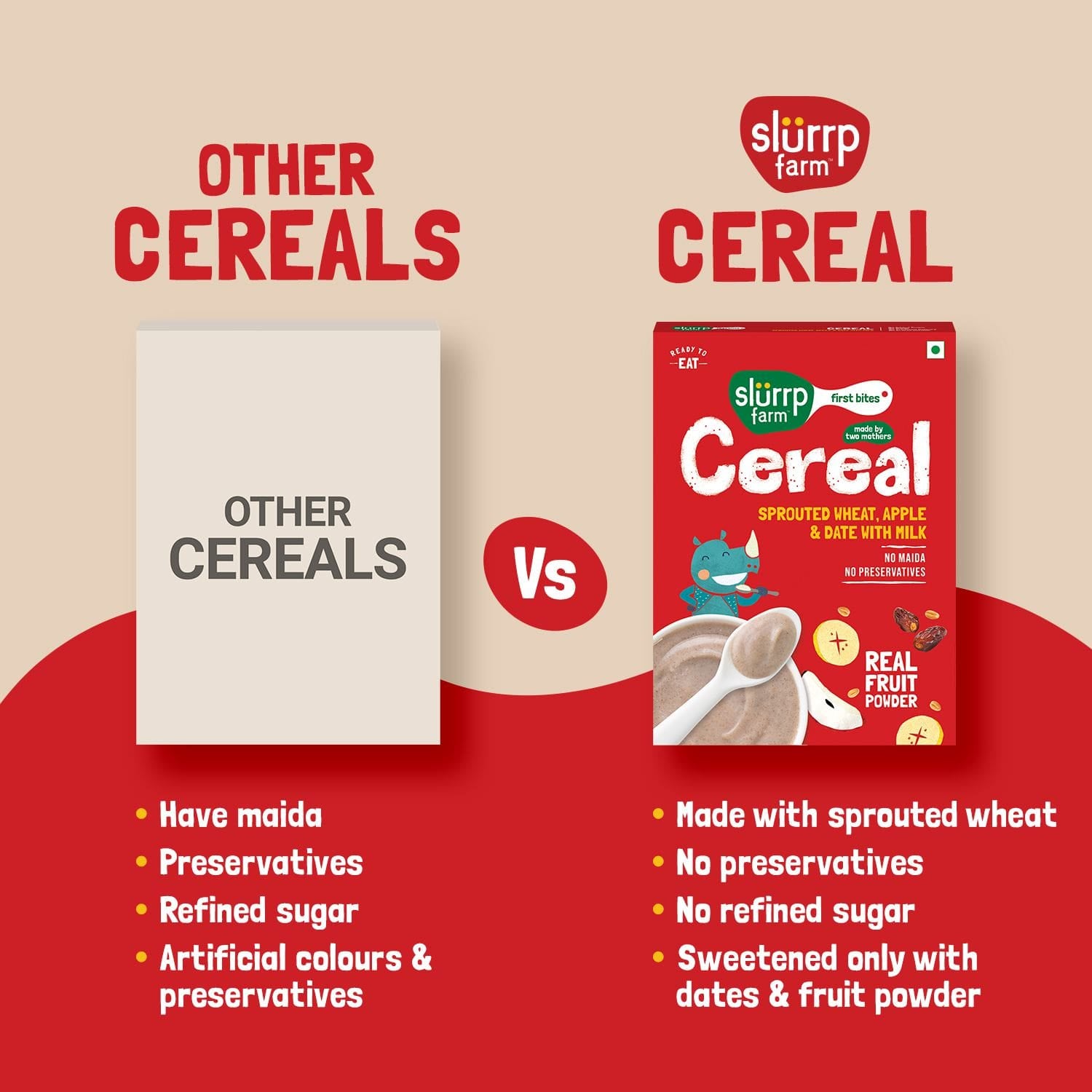Slurrp Farm Slurrp Farm First Bites Cereal - Sprouted Wheat, Apple & Date With Milk, 200 g