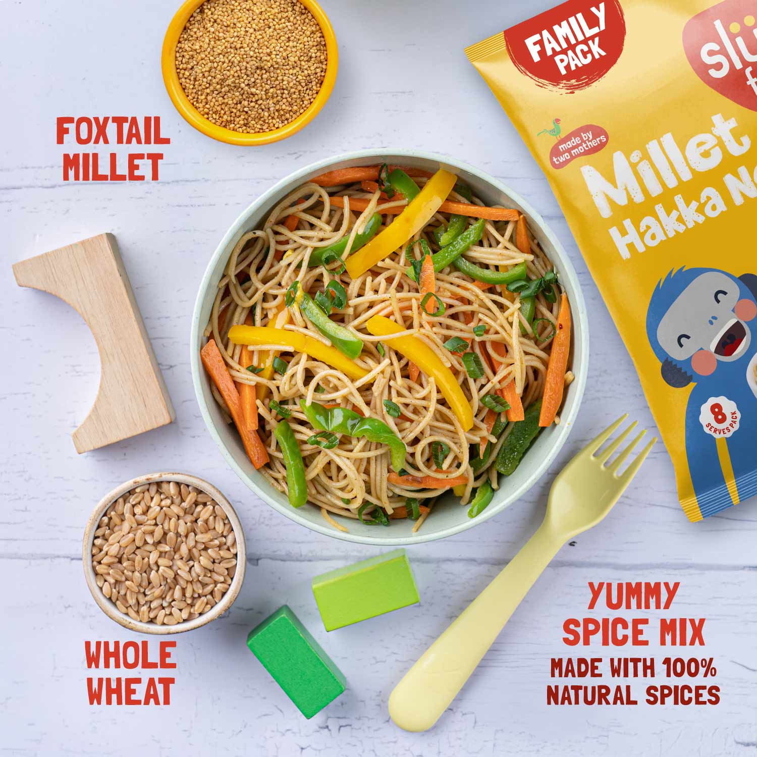 Slurrp Farm Hakka Noodle Millet Noodles - Classic Masala Family Pack (Serves 8)