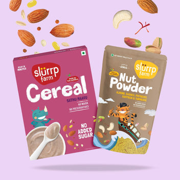 Slurrp Farm Cereal + Superfoods Sathu Maavu Porridge Mix and Nut Powder Combo