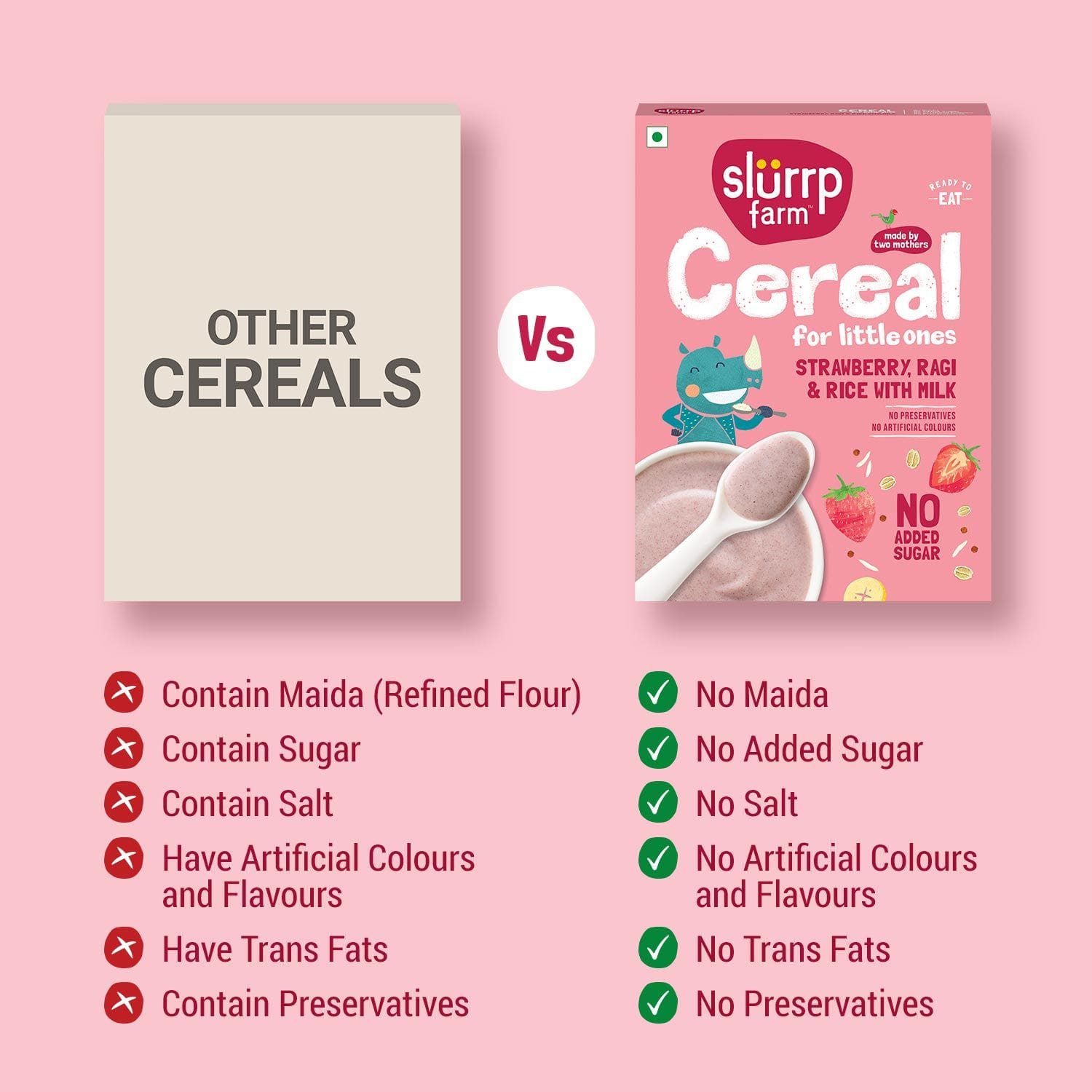 Slurrp Farm Cereal pack of 1 Strawberry, Ragi & Rice Cereal with Milk